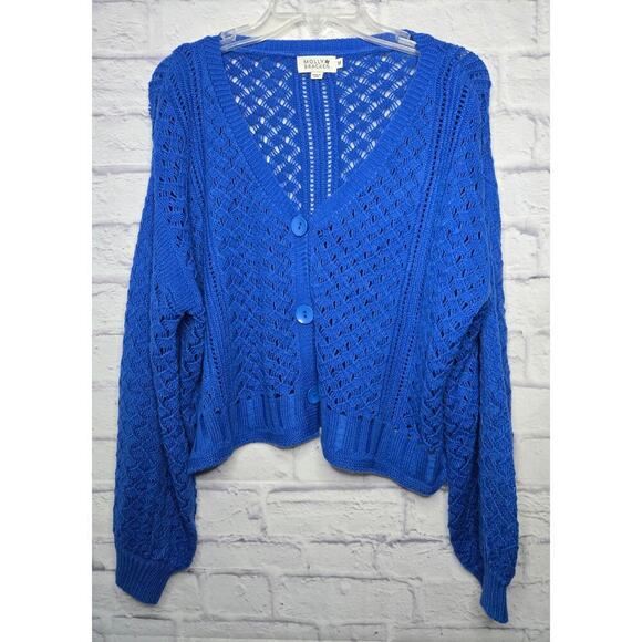 Molly Bracken blue button cropped knit v-neck cardigan medium. - Picture 4 of 10